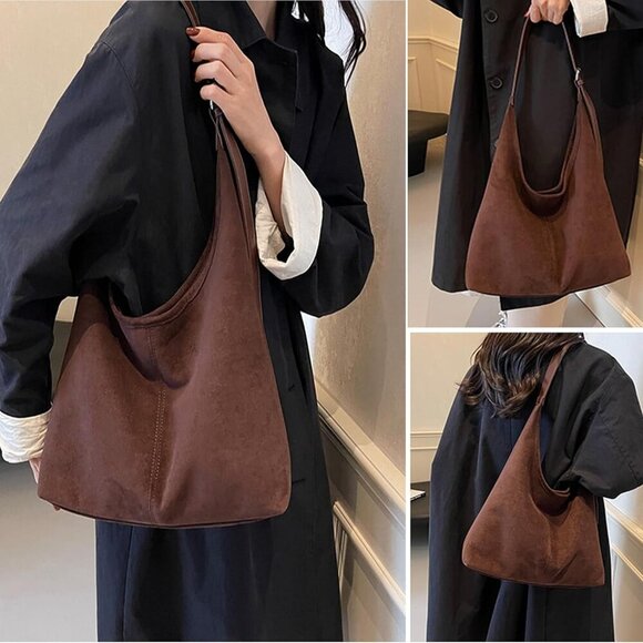 Brown Suede Tote Bag Women Large Capacity Adjustable Strap Crossbody - Picture 6 of 6